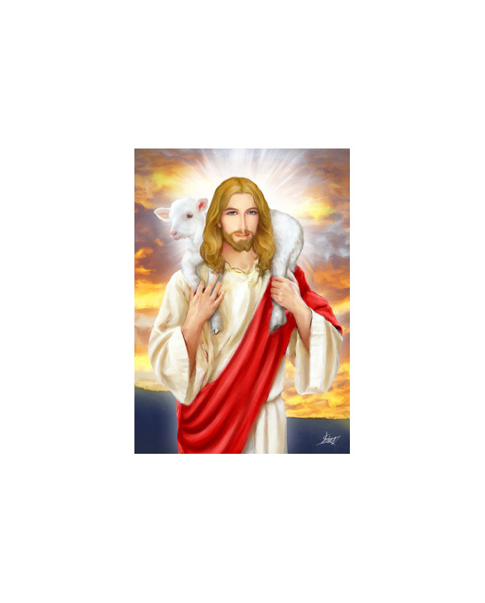 Obraz na plátne (ZOP-A3) Pán Ježiš s ovečkou